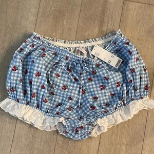Urban Outfitters Blue Gingham Cherry Print Shorts